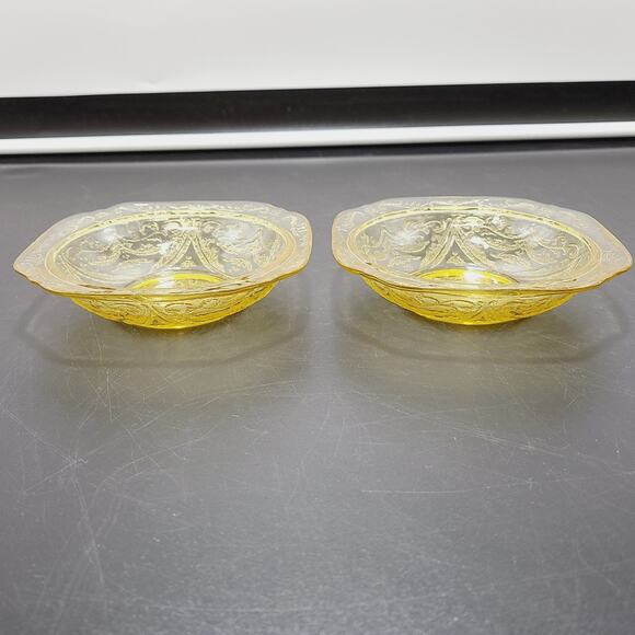 FEDERAL MADRID AMBER YELLOW DEPRESSION GLASS 5" Sauce Bowl Set of 2 - Picture 2 of 10